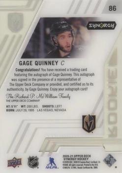 2020-21 Upper Deck Synergy #86 Gage Quinney Back