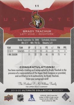 2019-20 Upper Deck Ultimate Collection - Autographs #11 Brady Tkachuk Back