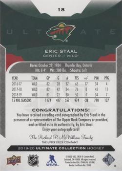 2019-20 Upper Deck Ultimate Collection - Autographs #18 Eric Staal Back