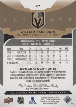 2019-20 Upper Deck Ultimate Collection - Autographs #27 William Karlsson Back