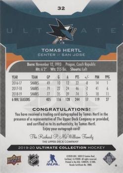 2019-20 Upper Deck Ultimate Collection - Autographs #32 Tomas Hertl Back