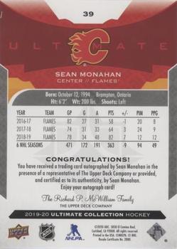 2019-20 Upper Deck Ultimate Collection - Autographs #39 Sean Monahan Back