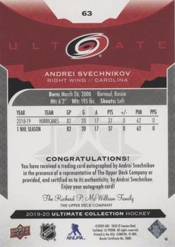 2019-20 Upper Deck Ultimate Collection - Autographs #63 Andrei Svechnikov Back