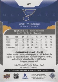 2019-20 Upper Deck Ultimate Collection - Autographs #87 Keith Tkachuk Back