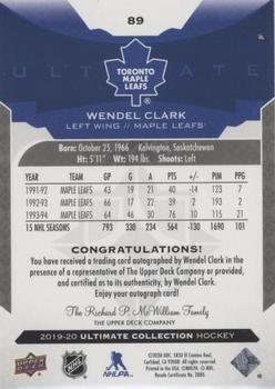 2019-20 Upper Deck Ultimate Collection - Autographs #89 Wendel Clark Back