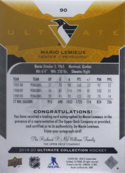 2019-20 Upper Deck Ultimate Collection - Autographs #90 Mario Lemieux Back