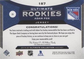 2019-20 Upper Deck Ultimate Collection - Ultimate Rookies Jersey #187 Adam Fox Back