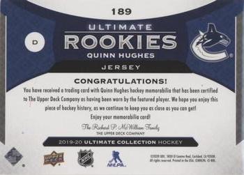 2019-20 Upper Deck Ultimate Collection - Ultimate Rookies Jersey #189 Quinn Hughes Back