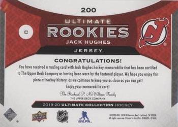 2019-20 Upper Deck Ultimate Collection - Ultimate Rookies Jersey #200 Jack Hughes Back