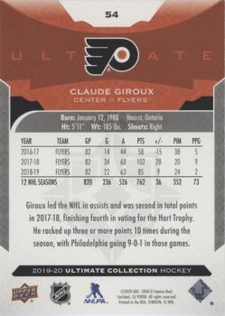 2019-20 Upper Deck Ultimate Collection - Onyx Black #54 Claude Giroux Back