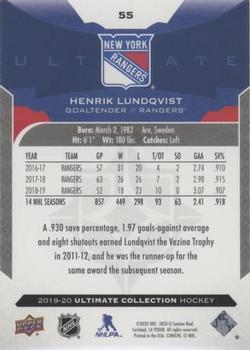 2019-20 Upper Deck Ultimate Collection - Onyx Black #55 Henrik Lundqvist Back