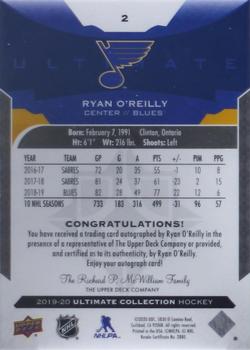 2019-20 Upper Deck Ultimate Collection - Autographs Onyx Black #2 Ryan O'Reilly Back