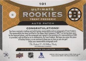 2019-20 Upper Deck Ultimate Collection - Ultimate Rookies Auto Patch #101 Trent Frederic Back