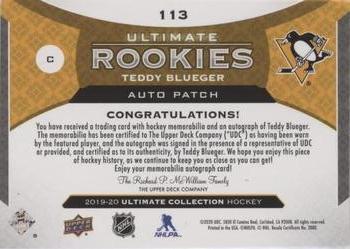 2019-20 Upper Deck Ultimate Collection - Ultimate Rookies Auto Patch #113 Teddy Blueger Back