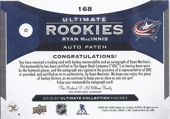 2019-20 Upper Deck Ultimate Collection - Ultimate Rookies Auto Patch #168 Ryan MacInnis Back