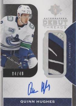 2019-20 Upper Deck Ultimate Collection - Autographed Debut Threads #DT-QH Quinn Hughes Front