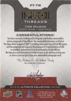 2019-20 Upper Deck Ultimate Collection - Pro Threads #PT-TW Tom Wilson Back