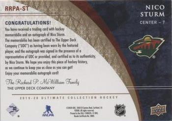 2019-20 Upper Deck Ultimate Collection - Retro Ultimate Rookies Autographed Patch Variations #RRPA-ST Nico Sturm Back