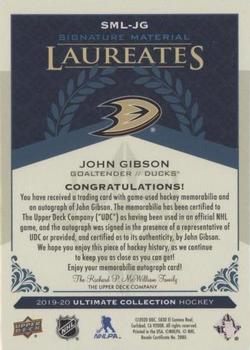 2019-20 Upper Deck Ultimate Collection - Signature Material Laureates #SML-JG John Gibson Back