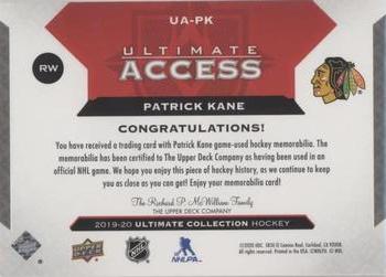 2019-20 Upper Deck Ultimate Collection - Ultimate Access Jersey #UA-PK Patrick Kane Back