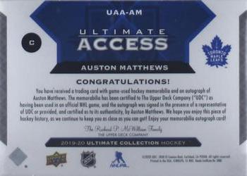 2019-20 Upper Deck Ultimate Collection - Ultimate Access Copper Patch Auto #UAA-AM Auston Matthews Back