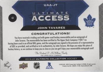 2019-20 Upper Deck Ultimate Collection - Ultimate Access Copper Patch Auto #UAA-JT John Tavares Back
