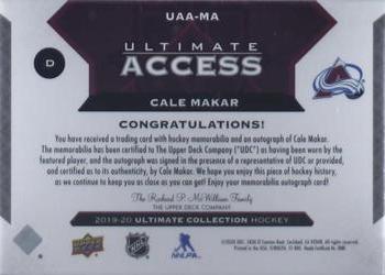 2019-20 Upper Deck Ultimate Collection - Ultimate Access Copper Patch Auto #UAA-MA Cale Makar Back