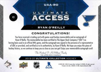 2019-20 Upper Deck Ultimate Collection - Ultimate Access Copper Patch Auto #UAA-RO Ryan O'Reilly Back