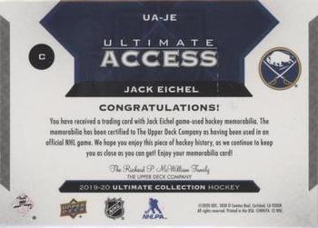 2019-20 Upper Deck Ultimate Collection - Ultimate Access Gold Patch #UA-JE Jack Eichel Back
