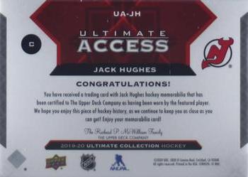 2019-20 Upper Deck Ultimate Collection - Ultimate Access Gold Patch #UA-JH Jack Hughes Back