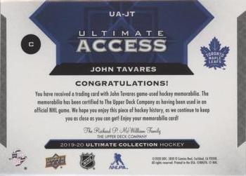 2019-20 Upper Deck Ultimate Collection - Ultimate Access Gold Patch #UA-JT John Tavares Back