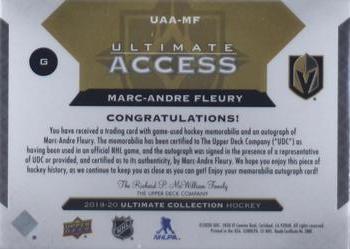 2019-20 Upper Deck Ultimate Collection - Ultimate Access Gold Patch Auto #UAA-MF Marc-Andre Fleury Back