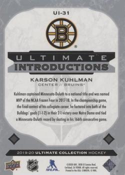 2019-20 Upper Deck Ultimate Collection - Ultimate Introductions #UI-31 Karson Kuhlman Back