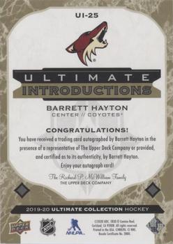 2019-20 Upper Deck Ultimate Collection - Ultimate Introductions Gold Autographs #UI-25 Barrett Hayton Back