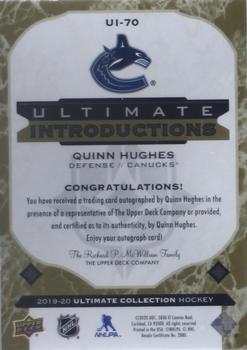 2019-20 Upper Deck Ultimate Collection - Ultimate Introductions Gold Autographs #UI-70 Quinn Hughes Back