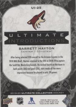 2019-20 Upper Deck Ultimate Collection - Ultimate Introductions Onyx Black #UI-25 Barrett Hayton Back