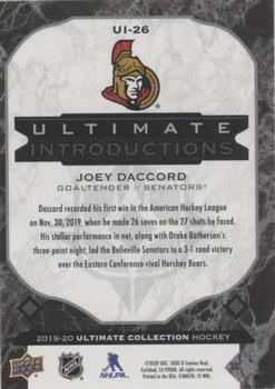 2019-20 Upper Deck Ultimate Collection - Ultimate Introductions Onyx Black #UI-26 Joey Daccord Back