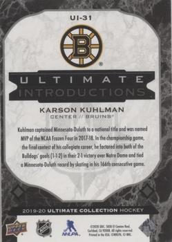 2019-20 Upper Deck Ultimate Collection - Ultimate Introductions Onyx Black #UI-31 Karson Kuhlman Back