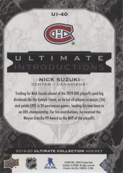 2019-20 Upper Deck Ultimate Collection - Ultimate Introductions Onyx Black #UI-40 Nick Suzuki Back