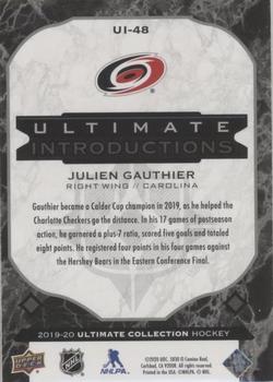 2019-20 Upper Deck Ultimate Collection - Ultimate Introductions Onyx Black #UI-48 Julien Gauthier Back