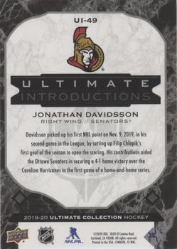 2019-20 Upper Deck Ultimate Collection - Ultimate Introductions Onyx Black #UI-49 Jonathan Davidsson Back