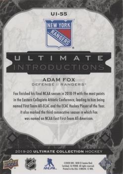 2019-20 Upper Deck Ultimate Collection - Ultimate Introductions Onyx Black #UI-55 Adam Fox Back