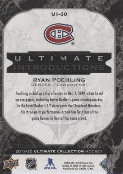2019-20 Upper Deck Ultimate Collection - Ultimate Introductions Onyx Black #UI-60 Ryan Poehling Back