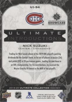 2019-20 Upper Deck Ultimate Collection - Ultimate Introductions Onyx Black #UI-94 Nick Suzuki Back