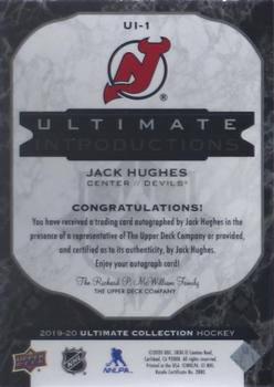 2019-20 Upper Deck Ultimate Collection - Ultimate Introductions Onyx Black Autographs #UI-1 Jack Hughes Back