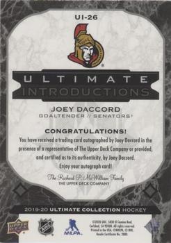 2019-20 Upper Deck Ultimate Collection - Ultimate Introductions Onyx Black Autographs #UI-26 Joey Daccord Back