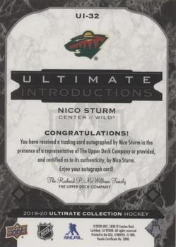 2019-20 Upper Deck Ultimate Collection - Ultimate Introductions Onyx Black Autographs #UI-32 Nico Sturm Back