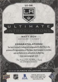 2019-20 Upper Deck Ultimate Collection - Ultimate Introductions Onyx Black Autographs #UI-56 Matt Roy Back