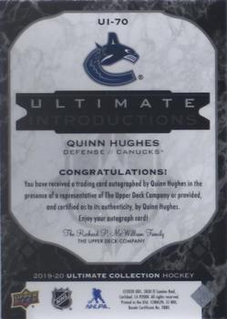 2019-20 Upper Deck Ultimate Collection - Ultimate Introductions Onyx Black Autographs #UI-70 Quinn Hughes Back