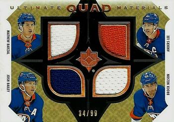 2019-20 Upper Deck Ultimate Collection - Ultimate Quad Materials #UQM-MAJB Mathew Barzal / Anders Lee / Brock Nelson / Josh Bailey Front